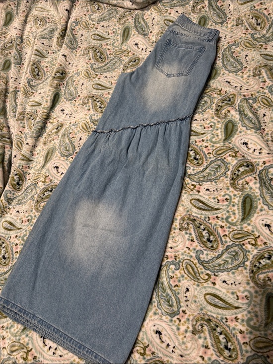Fashion Nova Denim - Fashion Nova Light Blue Tiered Denim Maxi Skirt-Style Jeans